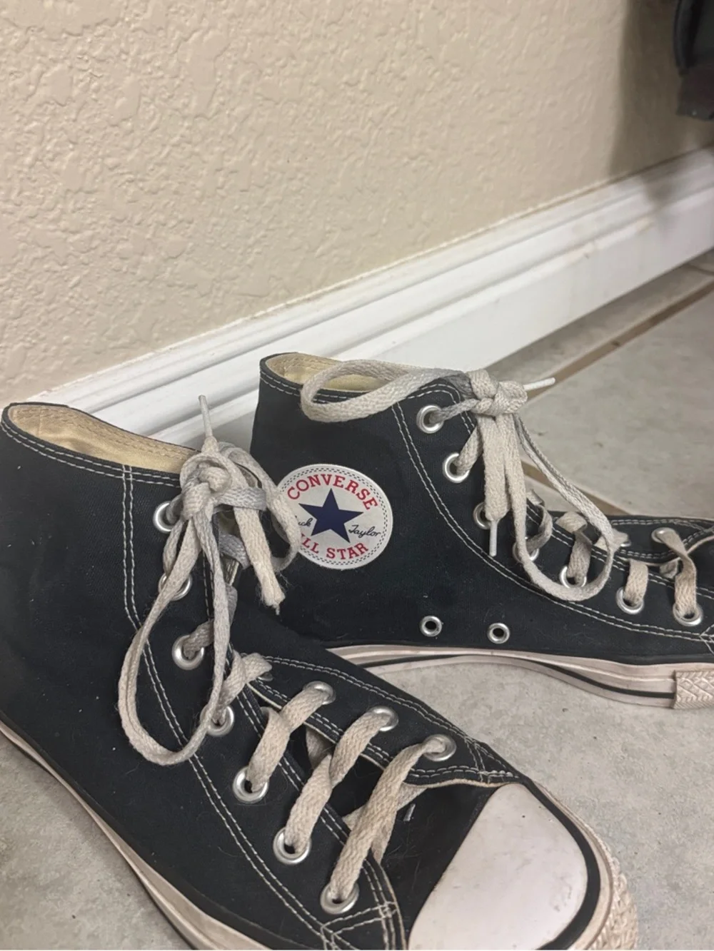 Converse Black High Top Canvas Sneakers with White Accents - Picture 2 of 4
